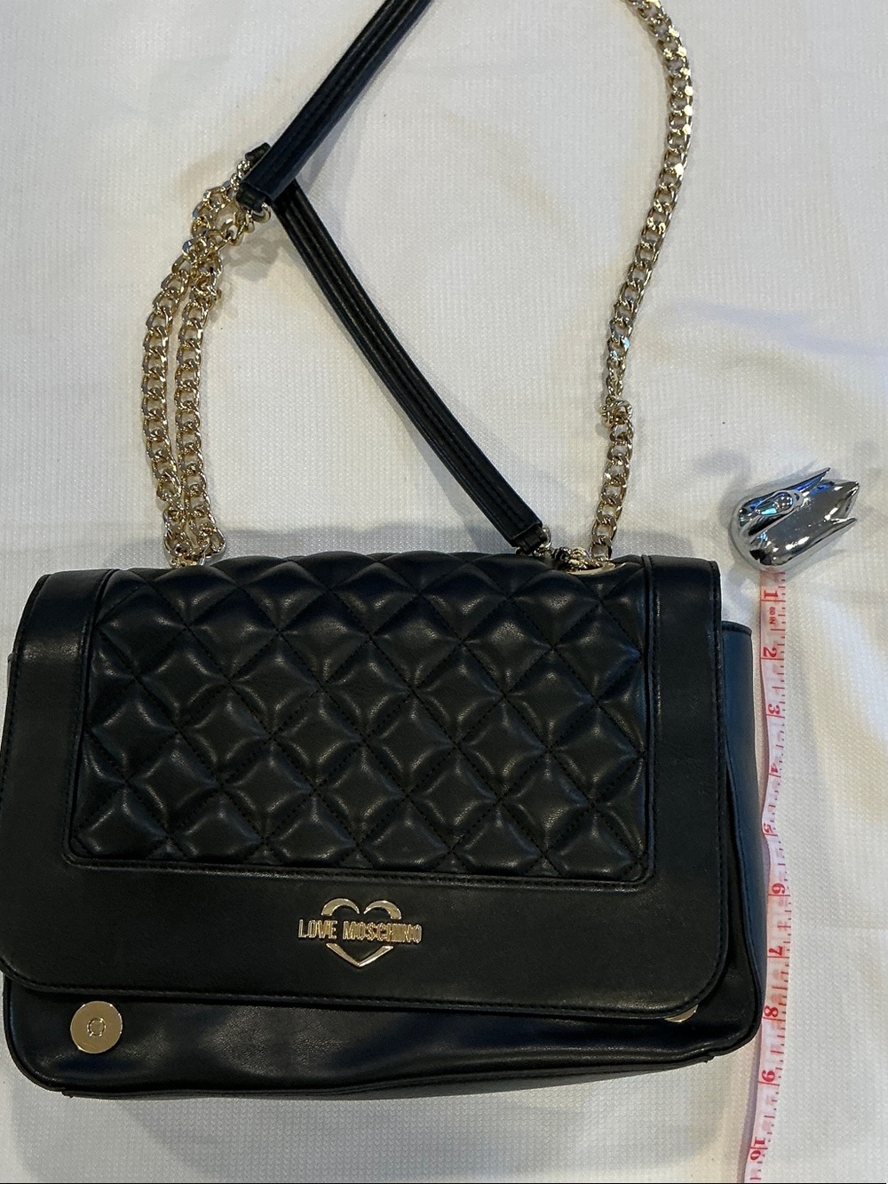 Classic Love Moschino Black Quilted Shoulder Bag with Gold Chain - elegant